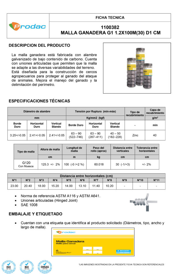 Malla Ganadera Galvanizado  PRODAC  60 Kg 1.2x100mx9 - Imagen 8