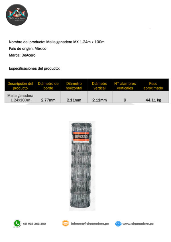 Malla Ganadera Galvanizado  DEACERO  44.11 Kg 1.24x100mx9 - Imagen 8