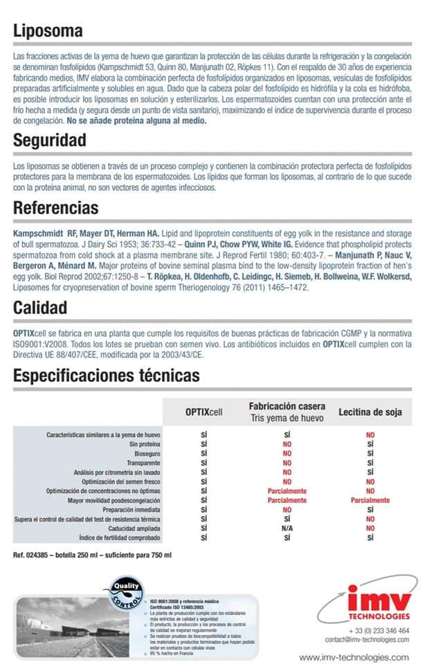 Dilutor de Semen de OVINO / Bovino OPTIXcell IMV - Imagen 4