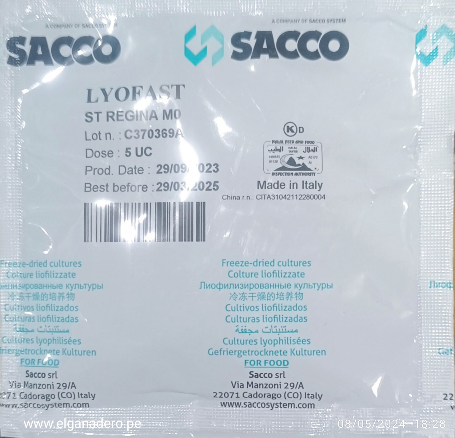 Cultivo para Queso Mozarella . LYOFAST ST REGINA MO 5UC - Imagen 5