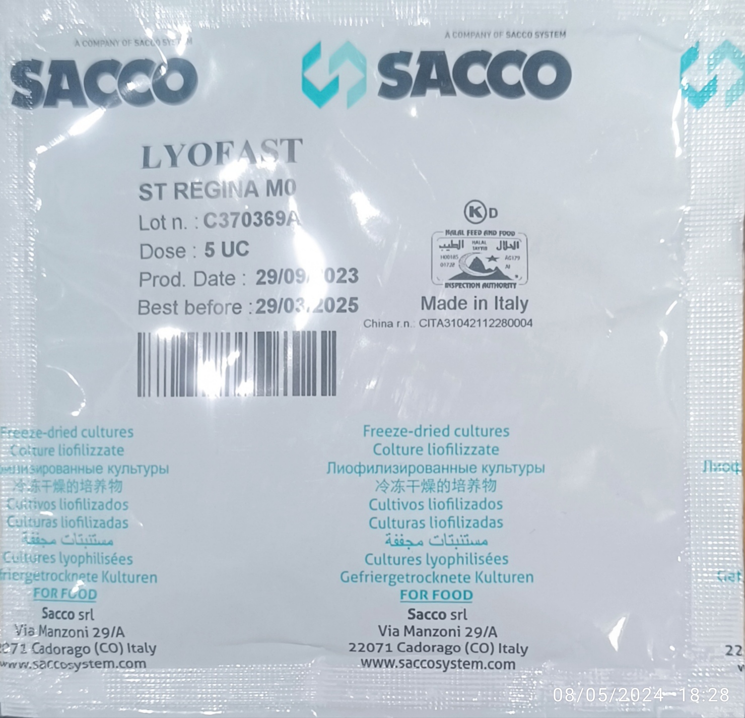 Cultivo para Queso Mozarella . LYOFAST ST REGINA MO 5UC - Imagen 2