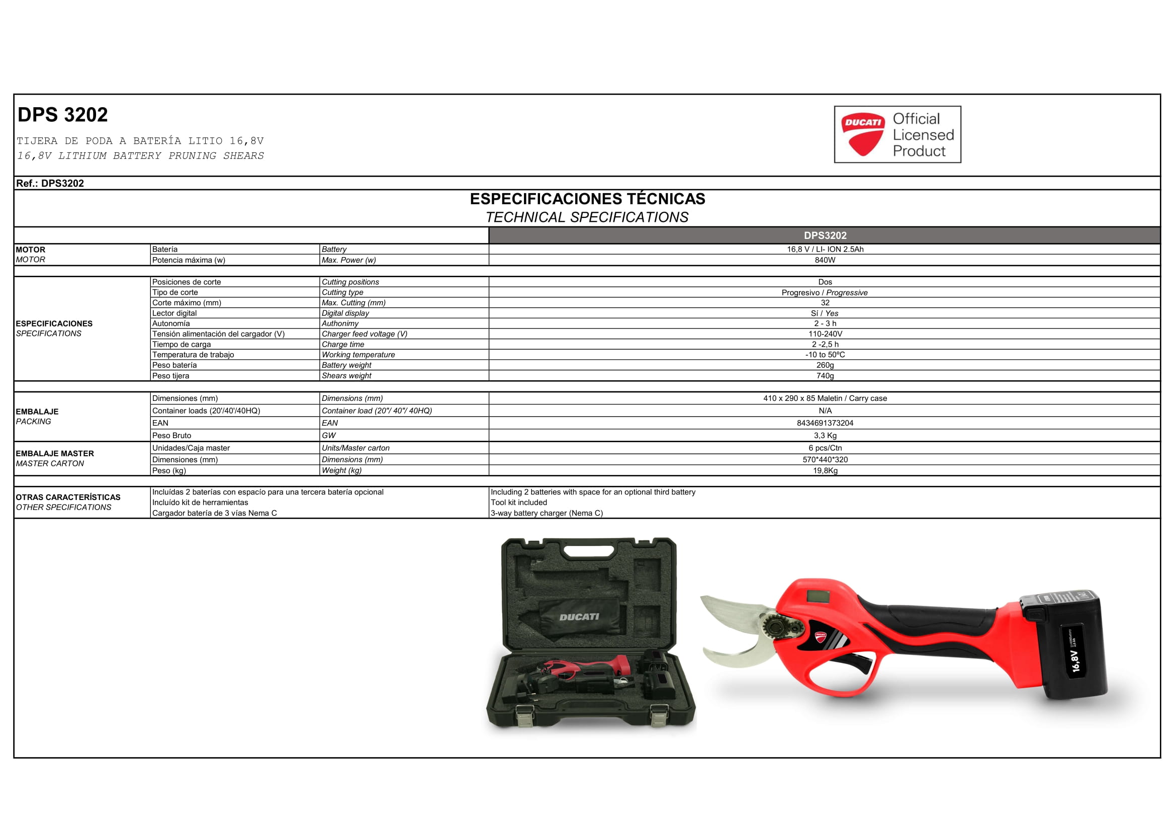 Ducati Tijeras de Podar de Batería DPS3202 - Imagen 3