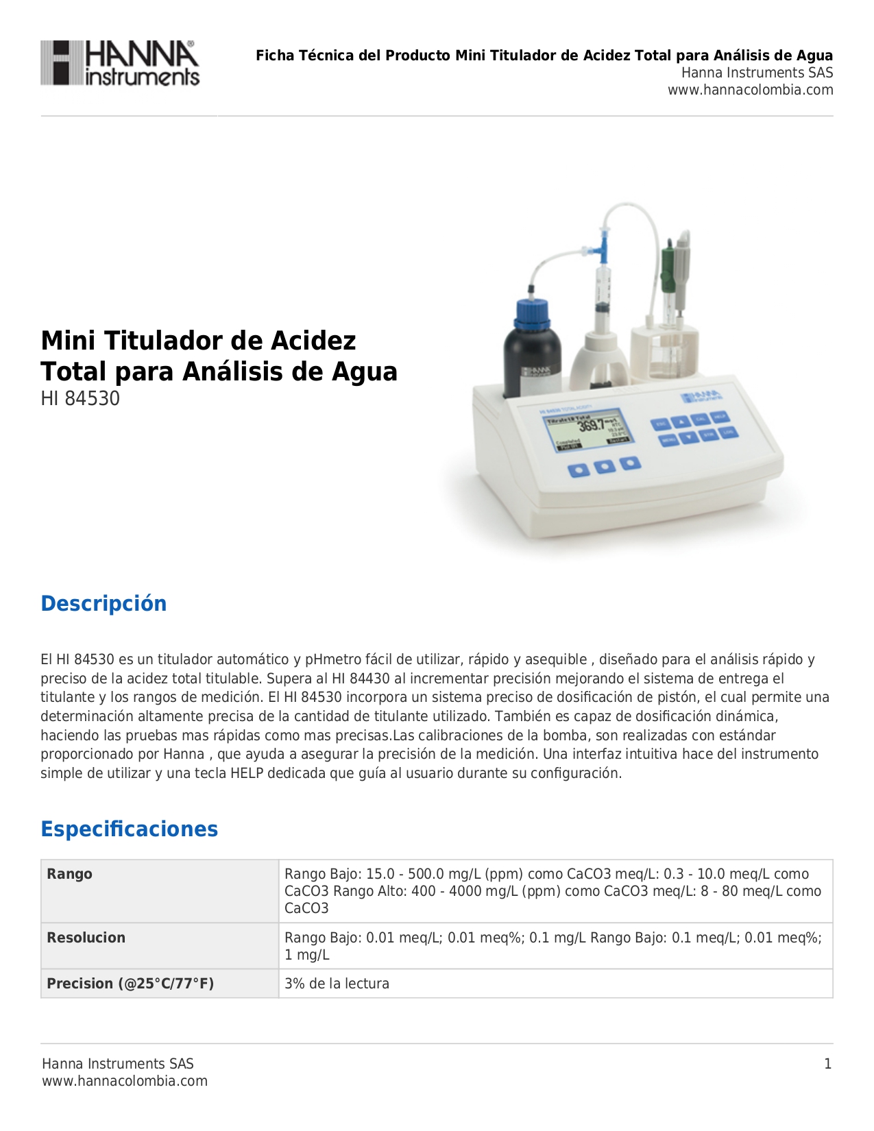 HI84530-01 Minititulador para la medición de acidez titulable en agua - Imagen 2