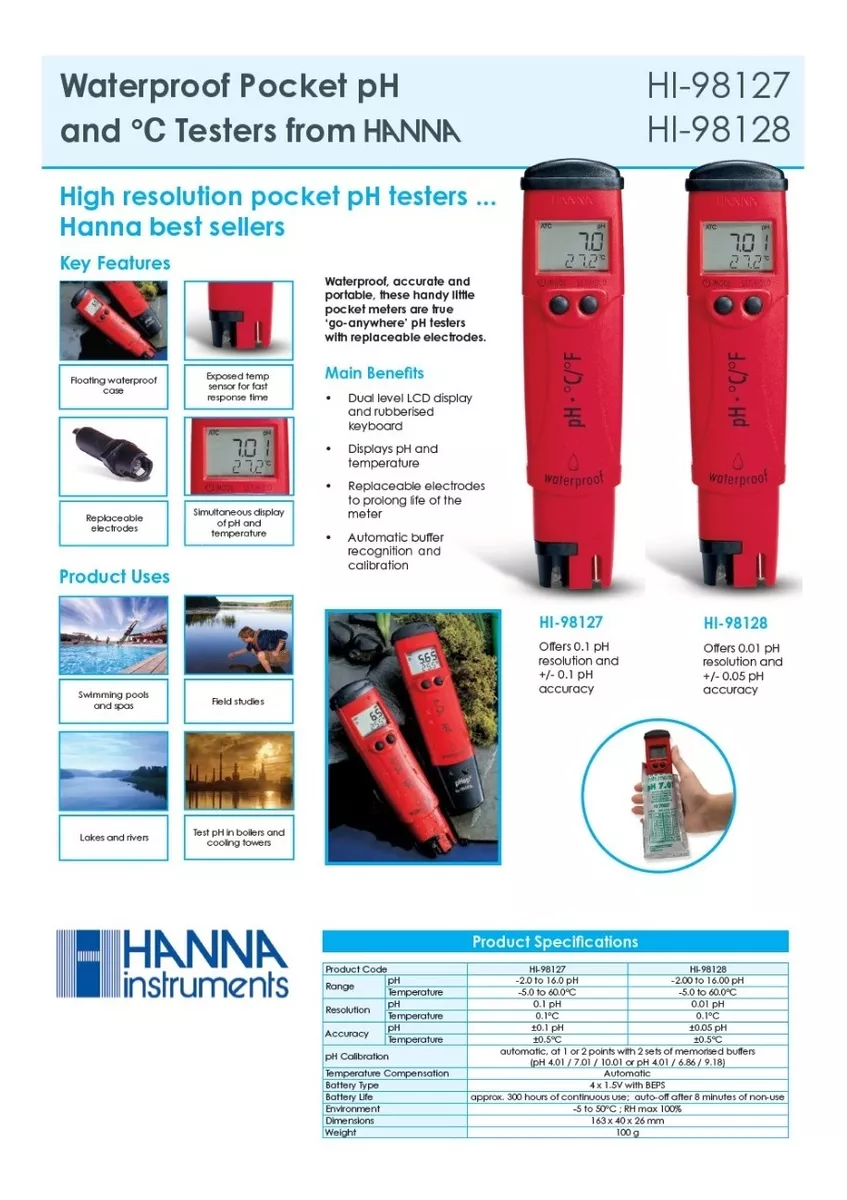 MEDIDOR DE PH Y TEMPERATURA HANNA pHep®5 HI98128 - Imagen 6