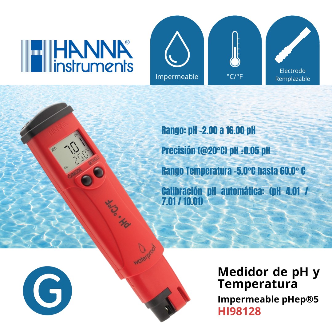MEDIDOR DE PH Y TEMPERATURA HANNA pHep®5 HI98128 - Imagen 2