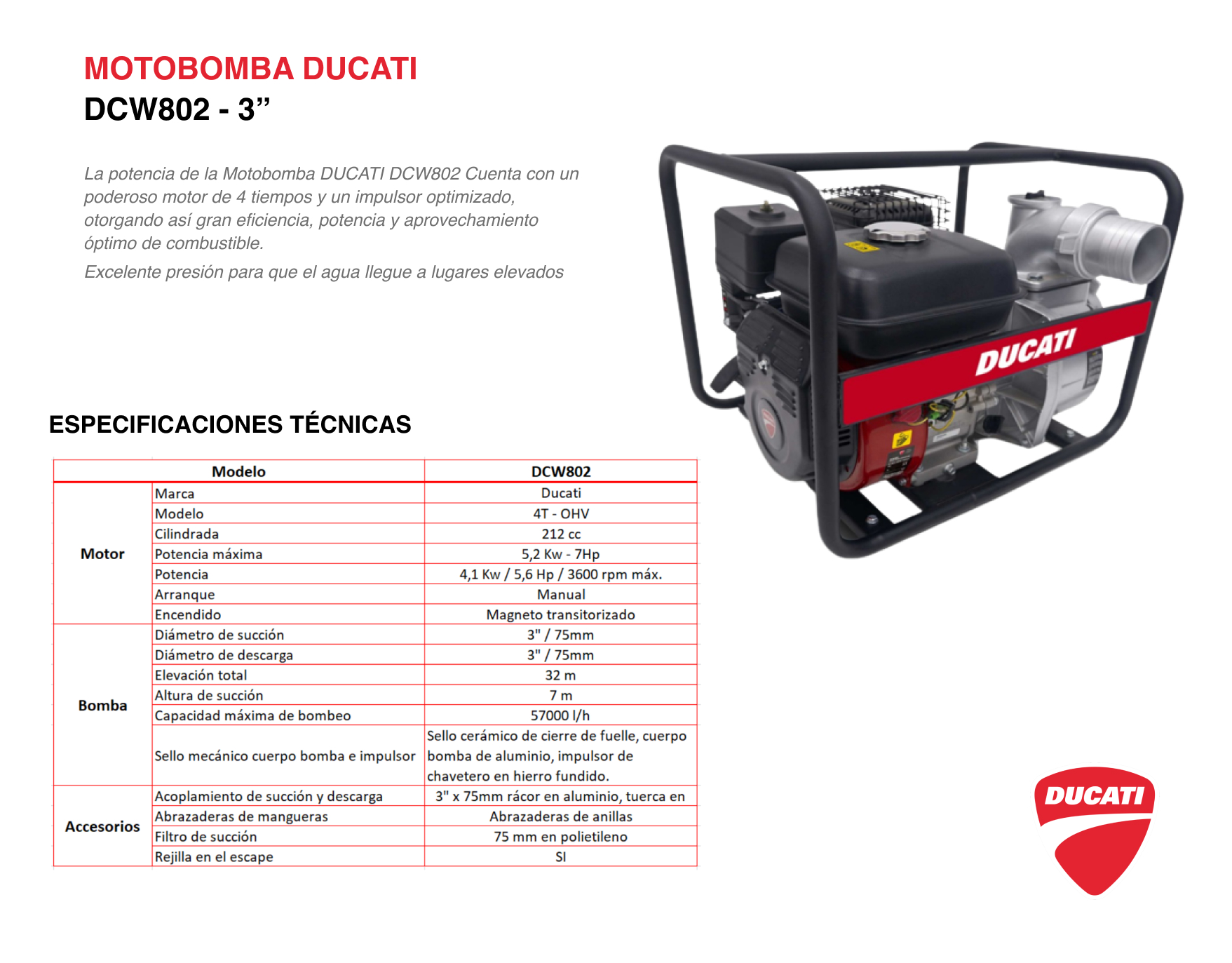MOTOBOMBA DUCATI DCW802 3” 7HP - Imagen 2
